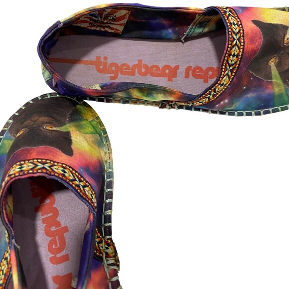 Tigerbear Republik Cat Laser Eyes Galaxy Print Loafers Size 10 Colorful Canvas - Picture 7 of 10